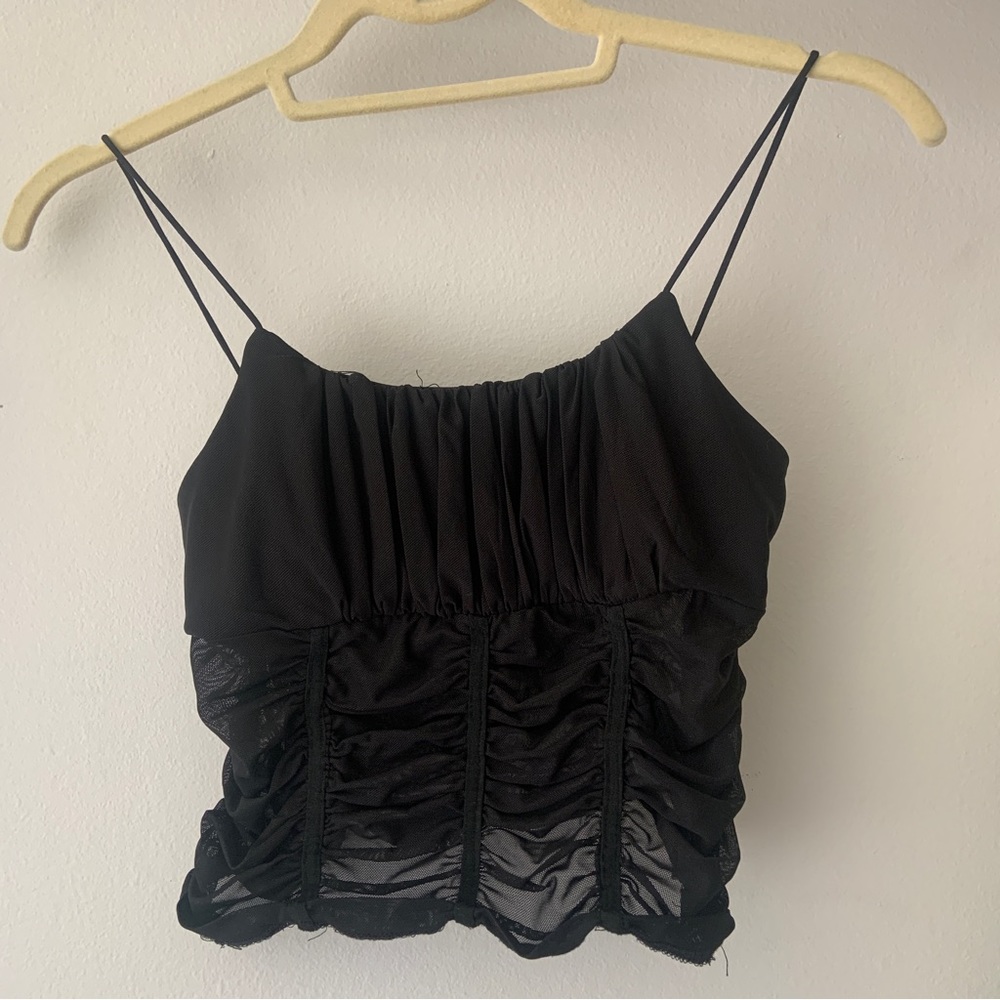 PRINCESS POLLY Black Mesh Bustier going out top